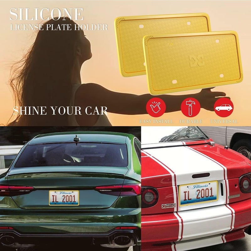 XCLPF Silicone Yellow License Plate Frame Covers 1 Pack- Front and Back Car Plate Bracket Holders. Rust-Proof, Rattle-Proof(Yellow) - Image 3